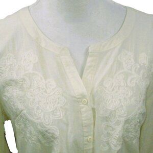 Verve Ami Cream Embroidered Semi-Sheer Dual Texture Button Front Blouse Size XL